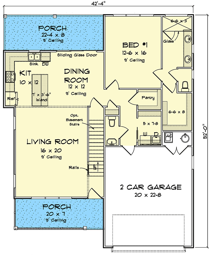 Plan 52333WM: Country House Plan with Upstairs Flex Room - 2025 Sq Ft - Floor Plan - Main Level - Country, Farmhouse, Traditional