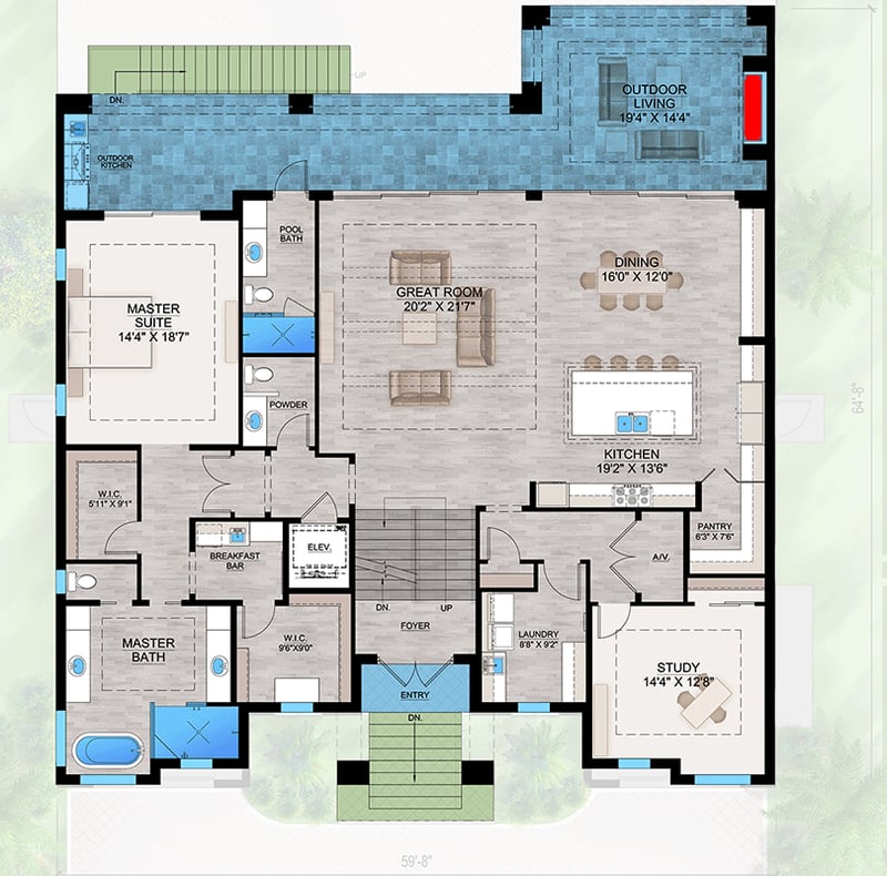 Plan 86122BW: 3-Story Coastal Contemporary House Plan with Elevator - 4669 Sq Ft - Floor Plan - 2nd Floor - Coastal, Coastal Contemporary, European, Florida-Style, Mediterranean, Transitional