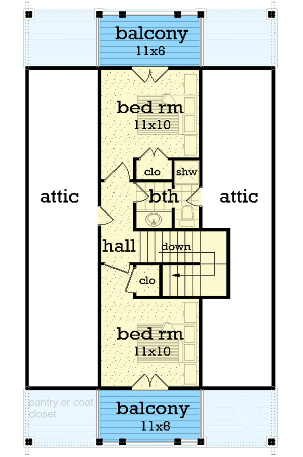 Plan 55233BR: Compact Cottage House Plan with 3 Beds and 2 Floors - Floor Plan - 2nd Floor - Cottage, Country