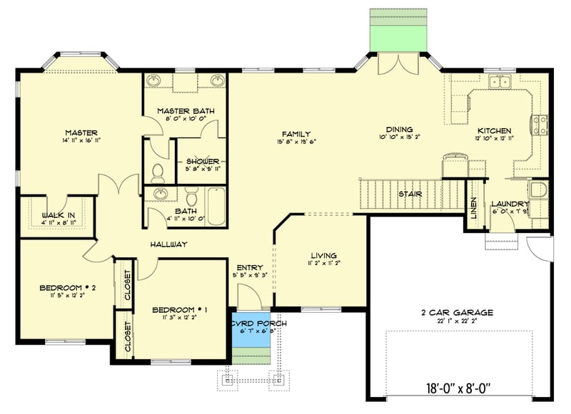 Plan 61479UT: 3-Bed One-Story House Plan with 2-Car Garage - 1914 Sq Ft - Floor Plan - Main Level - New American, Ranch, Transitional