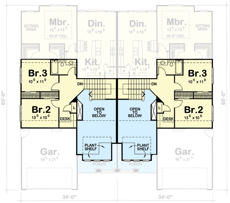 Plan 42729DB: Craftsman Duplex House Plan with Mirrored 2045 Square Foot 3 Bed Units - Floor Plan - 2nd Floor - Craftsman, Traditional