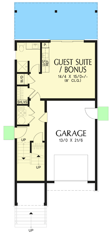 Plan 69829AM: Townhouse-Style House Plan with Flex Room and 3 Upstairs Beds - 2197 Sq Ft - Floor Plan - Lower Level - Country, Farmhouse, New American, Northwest, Traditional