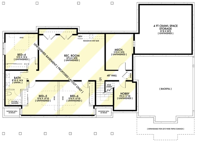 Plan 677039NWL: Modern Farmhouse with Expandable Garage - 2516 Sq Ft - Floor Plan - Optionally Finished Basement - Country, Farmhouse, Modern Farmhouse, New American, Traditional