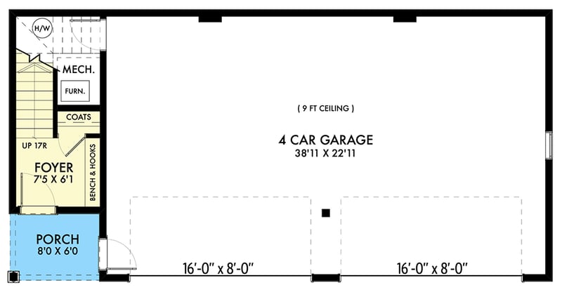 Plan 677049NWL: Modern House Plan with 2-Bed Apartment Above 4-Car Garage - 968 Sq Ft - Floor Plan - Main Level - Contemporary, Modern