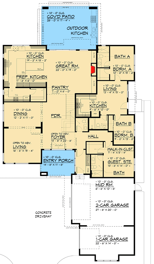 Plan 666244RAF: Modern House Plan with 2-Bed Main Floor Apartment - 6,471 Sq. Ft. - Floor Plan - Main Level - Contemporary, Mid Century Modern, Modern, Northwest, Transitional