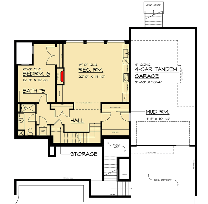 Plan 666246RAF: Modern House Plan with Rooftop Deck for a Front-Sloping Lot - 4972 Sq Ft - Floor Plan - Lower Level - Country, Modern, Northwest
