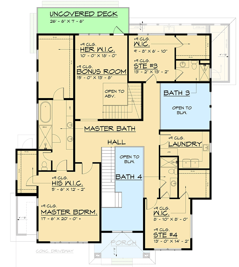 Plan 666250RAF: Modern Prairie House Plan with Third Floor Loft and Rooftop Deck - 5361 Sq Ft - Floor Plan - 2nd Floor - Contemporary, Northwest, Prairie, Transitional