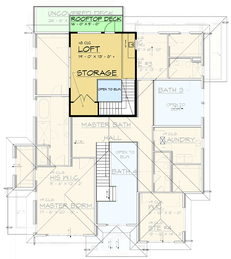 Plan 666250RAF: Modern Prairie House Plan with Third Floor Loft and Rooftop Deck - 5361 Sq Ft - Floor Plan - 3rd Floor - Contemporary, Northwest, Prairie, Transitional