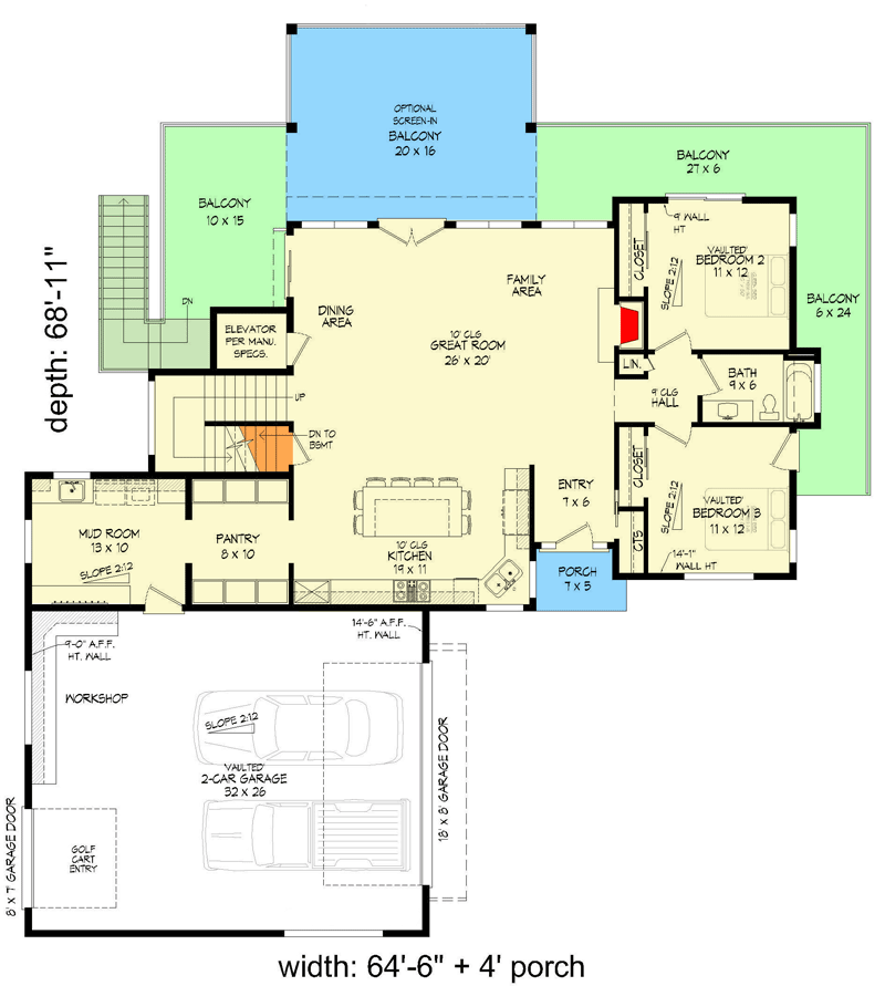 Plan 680237VR: Modern Lake House Plan with Elevator and Upstairs Master Suite - 2568 Sq Ft - Floor Plan - Main Level - Beach, Coastal, Mid Century Modern, Modern, Mountain