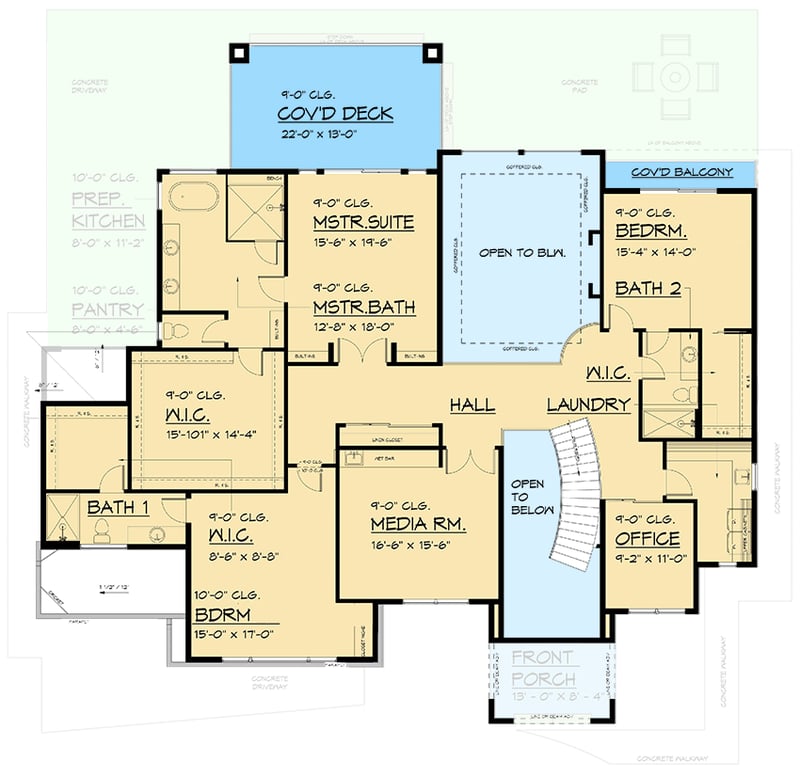 Plan 666255RAF: Modern House Plan with Upstairs Home Office - 4932 Sq Ft - Floor Plan - 2nd Floor - Contemporary, Mid Century Modern, Modern