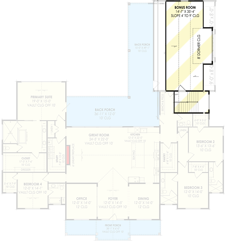 Plan 818107JSS: Balanced Farmhouse Plan with Vaulted Entry Porch - 3641 Sq Ft - Floor Plan - 2nd Floor - Country, Farmhouse, Traditional