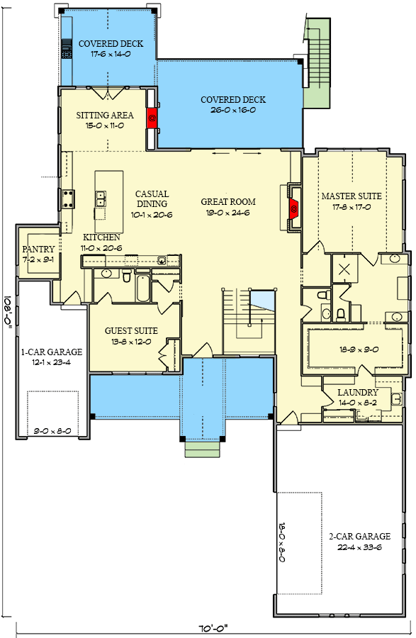 Plan 95239RW: Mountain Craftsman House Plan with Lower Level Expansion - 2848 Sq Ft - Floor Plan - Main Level - Craftsman, Mountain, New American