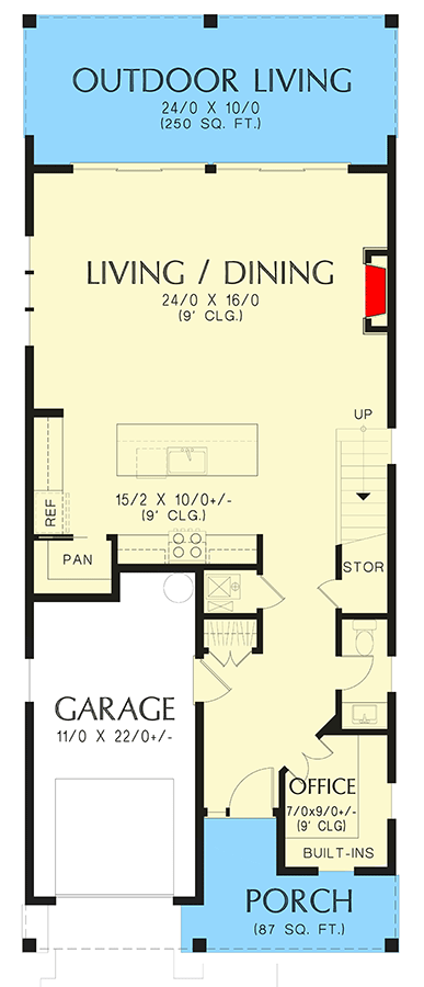 Plan 69836AM: 2-Story Country Cottage with Outdoor Living Room - 2049 Sq Ft - Floor Plan - Main Level - Cottage, Country, Traditional