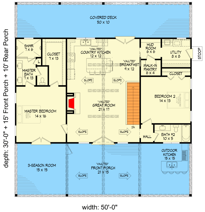Plan 680253VR: 3-Bed Mountain House Plan with 1-Car Drive-Under Garage - 2569 Sq Ft - Floor Plan - Main Level - Country, Mountain