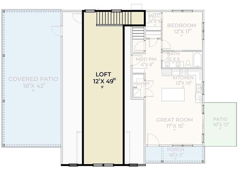 Plan 280195JWD: Rustic Barndominium-Style Garage Shop with Loft - 1521 Sq Ft - Floor Plan - 2nd Floor - Barndominium, Country, Rustic