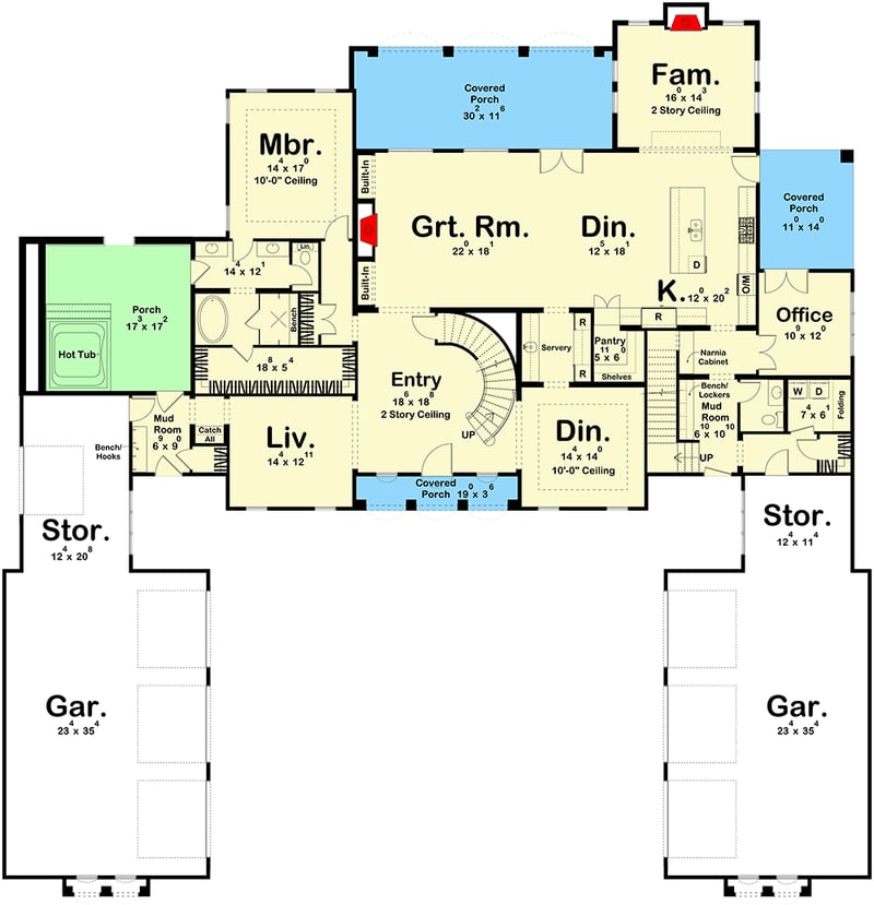 Plan 623318DJ: Luxury Euro-Style House Plan with Two 3-Car Garages - 5460 Sq Ft - Floor Plan - Main Level - European, Spanish, Transitional