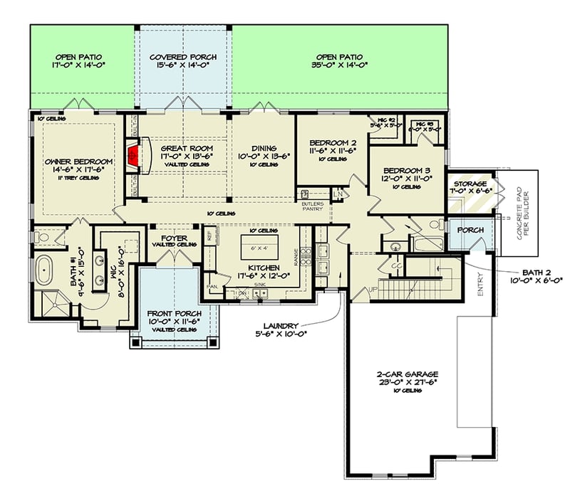 Plan 12325JL: New American House Plan with 3 Bonus Rooms - 2091 Sq Ft - Floor Plan - Main Level - Country, Craftsman, Farmhouse, Modern Farmhouse, New American