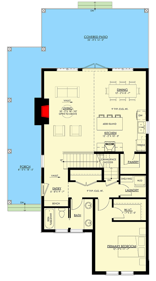 Plan 270088AF: Shingle-and-Stone Cottage with Vaulted Living Room - 1648 Sq Ft - Floor Plan - Main Level - Cottage, Country, Rustic, Shingle