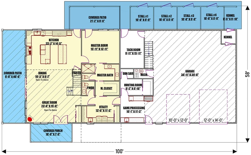 Plan 400021FTY: Barndominium-Style House Plan For The Outdoors Lover - 2866 Sq Ft - Floor Plan - Main Level - Barndominium, Country, Mountain, Rustic
