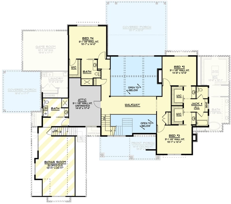 Plan 135248GRA: Elevated Mountain Craftsman House Plan with Two-Story Great Room and Main-Level Master - Floor Plan - 2nd Floor - Craftsman, Mountain, New American