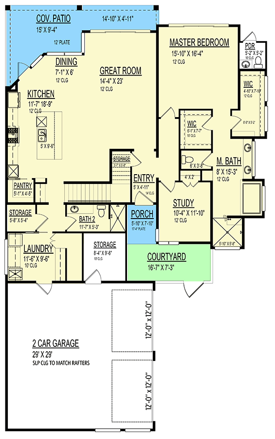 Plan 264036KMD: MId-Century Modern House Plan with 2 Oversized Garage Bays - 2925 Sq Ft - Floor Plan - Main Level - Contemporary, Mid Century Modern, Modern