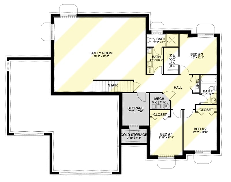 Plan 61485UT: One Floor New American House Plan with 3-Car Garage - 1713 Sq Ft - Floor Plan - Lower Level - New American, Ranch, Transitional