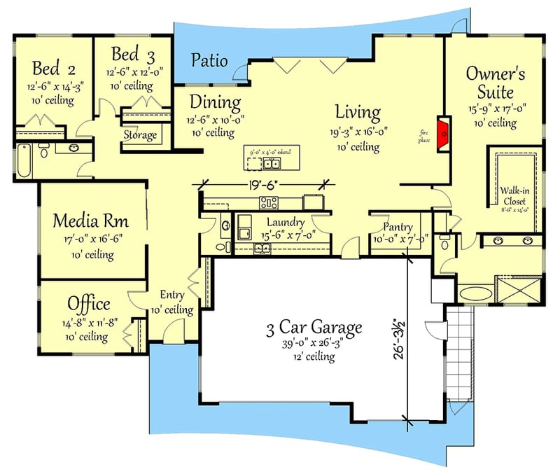 Plan 833004WAT: Prairie Ranch House Plan with Views to the Back - 3435 Sq Ft - Floor Plan - Main Level - Prairie, Ranch