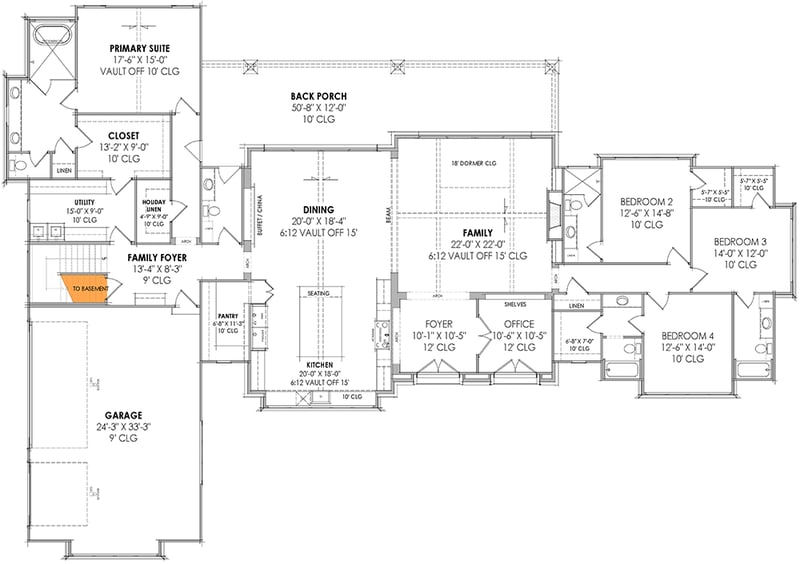 Plan 818117JSS: Transitional Tudor House Plan with Bonus Above 3-Car Garage - 3856 Sq Ft - Floor Plan - Basement Stairs Location - European, Transitional, Tudor