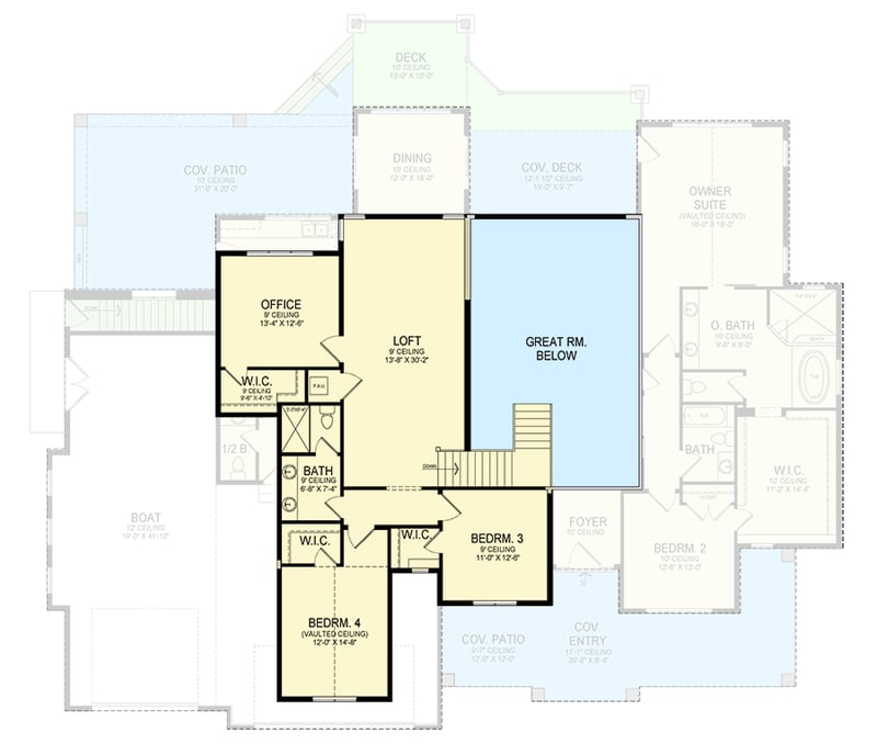 Plan 290169IY: New American House Plan with Home Office and Boat-Friendly Bay - 4217 Sq Ft - Floor Plan - 2nd Floor - Craftsman, Modern Farmhouse, New American, Transitional