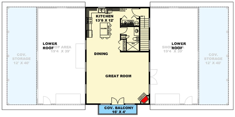 Plan 350064GH: Shop House with Living Space Above Drive-Through RV Bay  - Floor Plan - 2nd Floor - Barndominium, Country