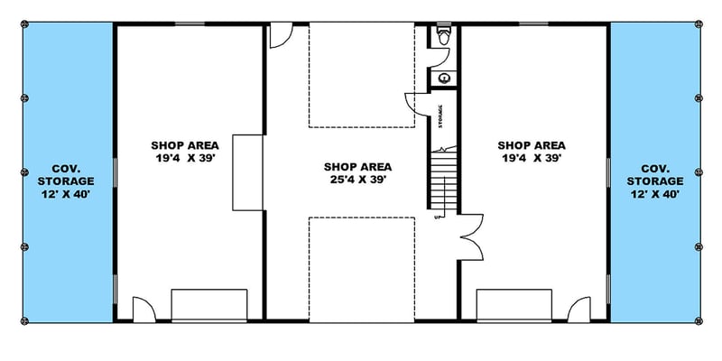 Plan 350064GH: Shop House with Living Space Above Drive-Through RV Bay  - Floor Plan - Main Level - Barndominium, Country