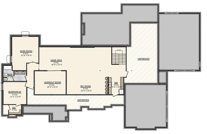 Plan 911035JVD: Transitional House Plan with RV-Friendly Garage - 3335 Sq Ft - Floor Plan - Lower Level - New American, Transitional