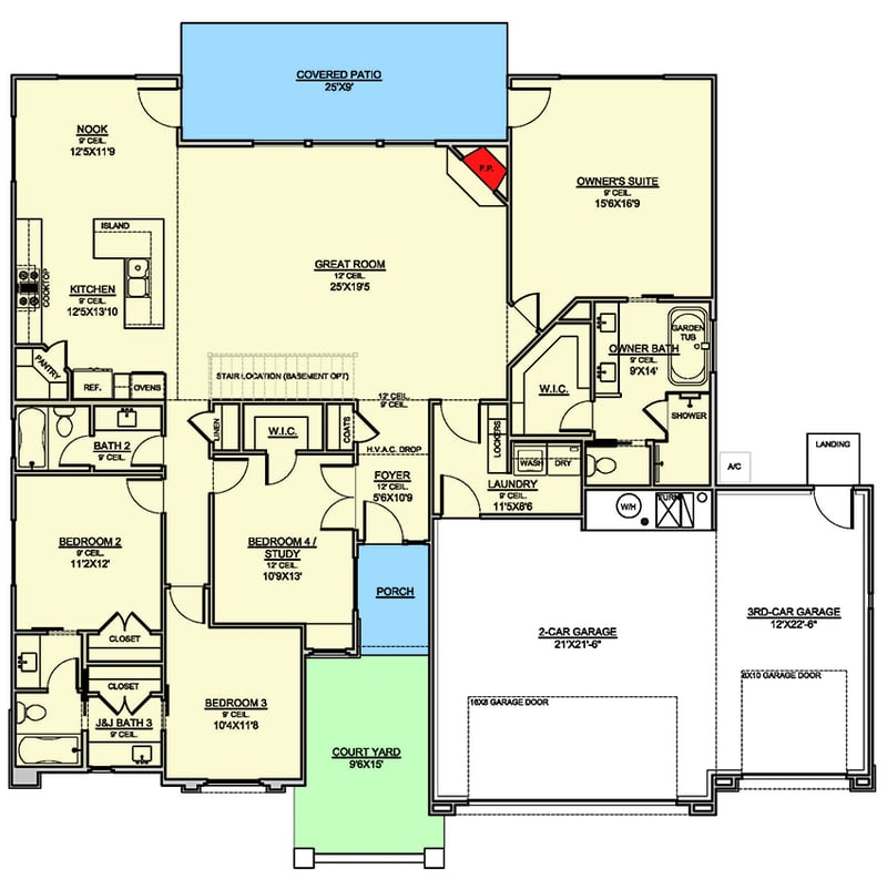 Plan 370040SEN: One-Level Contemporary Southwest House Plan with 3-Car Garage - 2192 Sq Ft - Floor Plan - Main Level - Adobe , Southwest