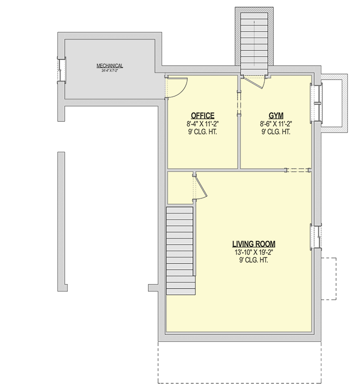 Plan 470004ECK: New American House Plan with 3 Upstairs Beds and Finished Basement - 2231 Sq Ft - Floor Plan - Basement - Country, New American