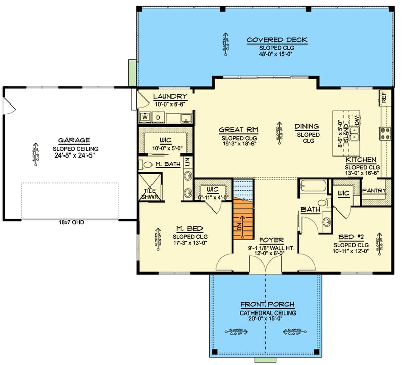 Plan 135253GRA: Expandable Lake or Mountain House Plan Under 1700 Square Feet with Garage - 1679 Sq Ft - Floor Plan - Main Level - Cabin, Mid Century Modern, Modern, Mountain, Vacation