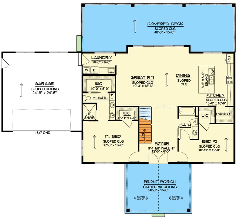 Plan 135253GRA: Expandable Lake or Mountain House Plan Under 1700 Square Feet with Garage - 1679 Sq Ft - Floor Plan - Main Level - Cabin, Mid Century Modern, Modern, Mountain, Vacation