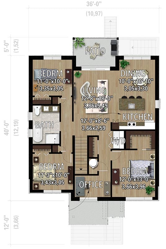 Plan 801160PM: Modern Triplex with 3 Bed 1 Bath Units - 1384 Sq Ft Ea - Floor Plan - 2nd Floor - Contemporary, Northwest