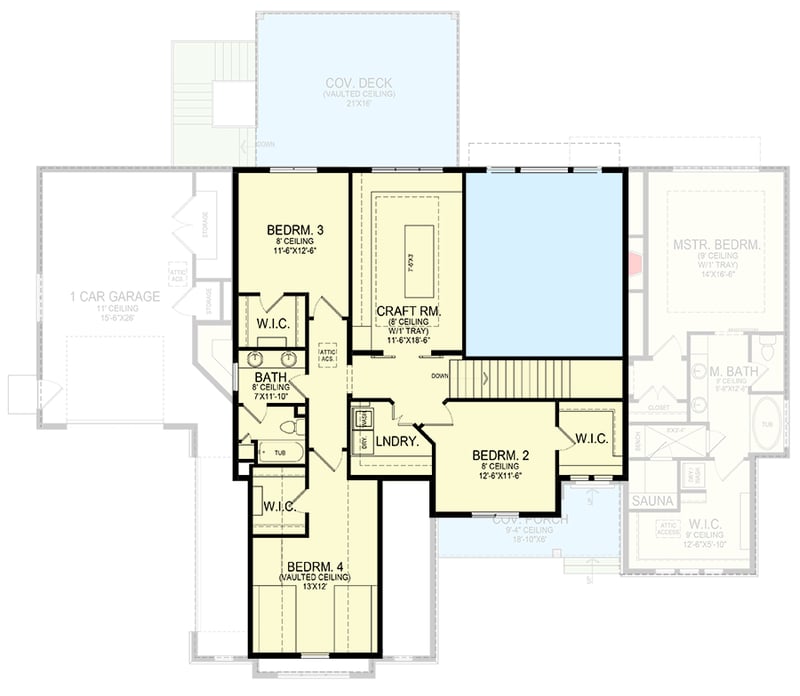 Plan 290173IY: 2-Story Transitional House Plan with Lower Level Expansion - 3199 Sq Ft - Floor Plan - 2nd Floor - Craftsman, Transitional