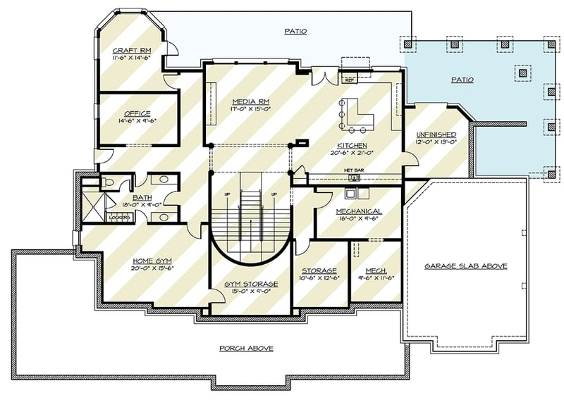 Plan 12328JL: Country House Plan with Large Front Porch - 3986 Sq Ft - Floor Plan - Lower Level - Country, Southern, Traditional