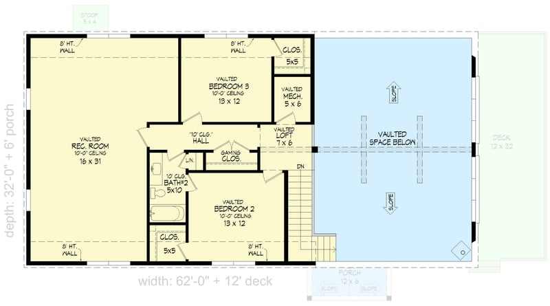 Plan 680265VR: 3 Bed House Plan with 2-Story Great Room and Vaulted Rec Room - 2598 Sq Ft - Floor Plan - 2nd Floor - Contemporary, Mid Century Modern, Mountain, New American