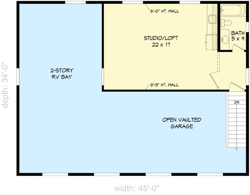 Plan 680269VR: RV-Friendly 1530 Sq Ft Detached Garage with 505 Sq Ft Studio Loft Above - Floor Plan - 2nd Floor - Barndominium, Contemporary, Modern