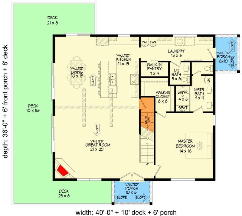 Plan 680272VR: Lake House Plan with Wrap Around Porch and Vaulted Interior - 2043 Sq Ft - Floor Plan - Main Level - Country, Craftsman, Mountain