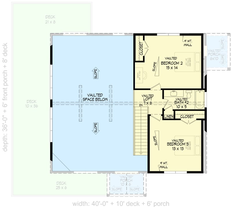 Plan 680272VR: Lake House Plan with Wrap Around Porch and Vaulted Interior - 2043 Sq Ft - Floor Plan - 2nd Floor - Country, Craftsman, Mountain