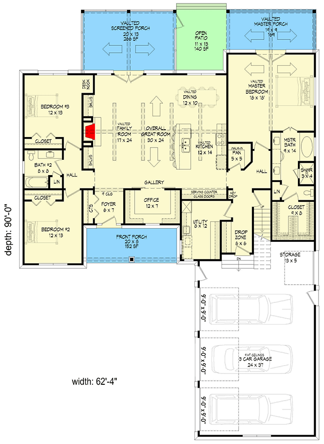 Plan 680273VR: 2300 Square Foot 3-Bed House Plan with 3-Car Garage - Architectural Designs - Floor Plan - Main Level - Country, Craftsman, Vacation