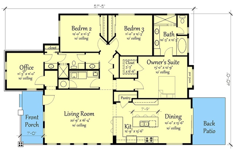 Plan 833008WAT: 3-Bed Craftsman Plan with Home Office and Semi-Closed Floor Plan - 1895 Sq. Ft. - Floor Plan - Main Level - Bungalow, Cottage, Craftsman, Modern Farmhouse, Traditional