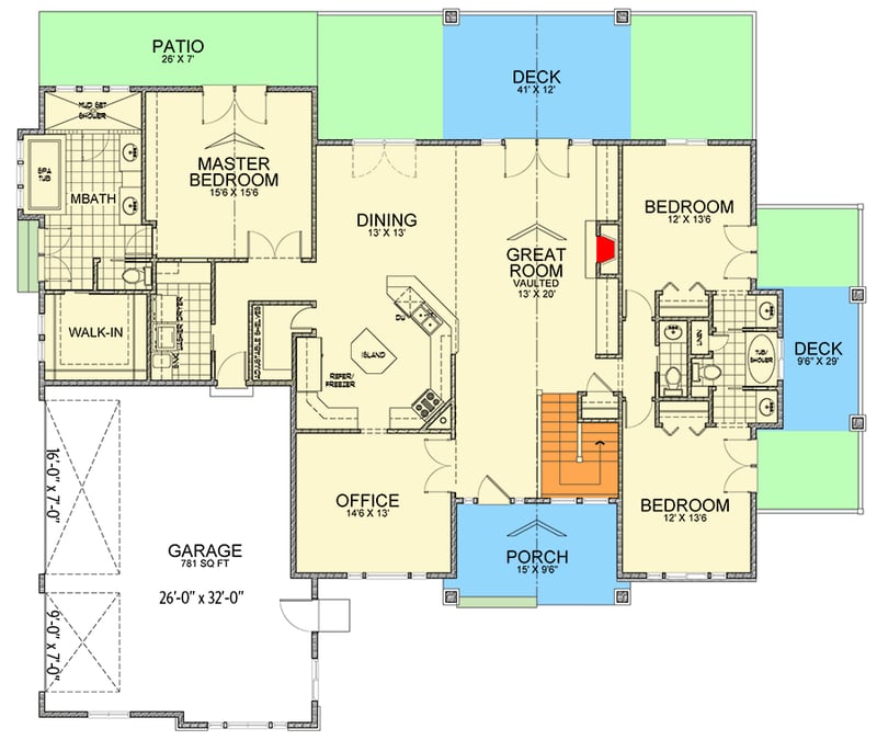 Plan 267042SPK: New American House Plan for your Mountain or Lake View Lot - 2399 Sq Ft - Floor Plan - Main Level - Craftsman, Mountain, New American