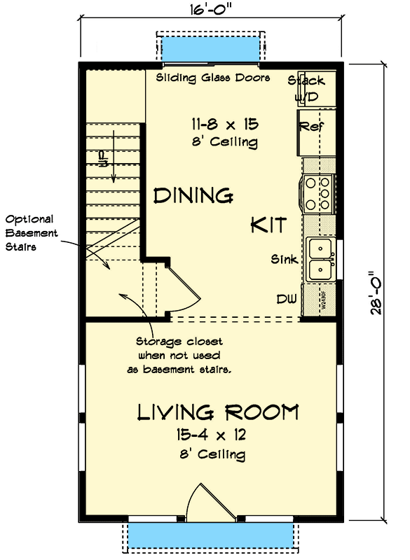 Plan 52340WM: 2-Story Shingled Cottage with 2 Upstairs Bedrooms - 896 Sq Ft - Floor Plan - Main Level - Cabin, Cape Cod, Coastal, Cottage, Country, Shingle, Traditional, Vacation