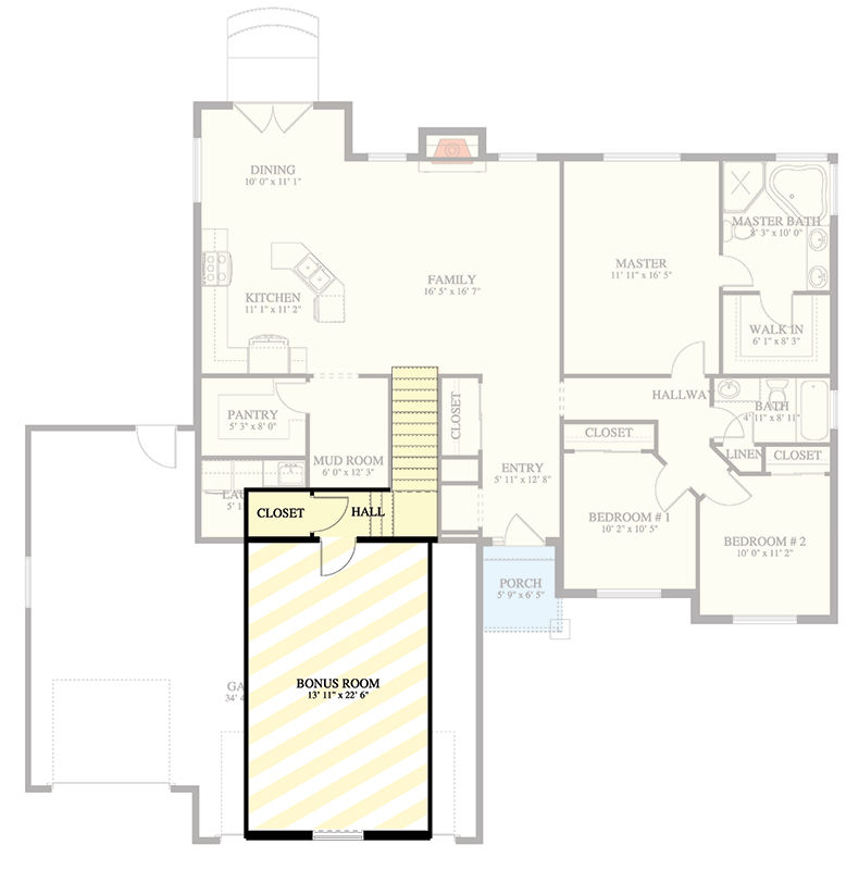 Plan 61486UT: 3 Bed Ranch House Plan with Bonus Above 3-Car Garage - 2053 Sq Ft - Floor Plan - 2nd Floor - Ranch, Traditional