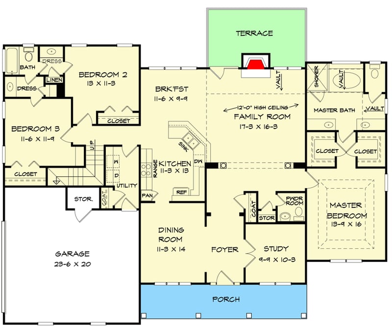 Plan 36018DK: Craftsman Home Plan with Bonus Above - 2216 Sq Ft - Floor Plan - Main Level - Craftsman, Northwest, Ranch