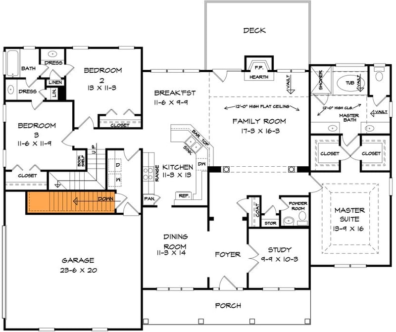 Plan 36018DK: Craftsman Home Plan with Bonus Above - 2216 Sq Ft - Floor Plan - Basement Option - Craftsman, Northwest, Ranch